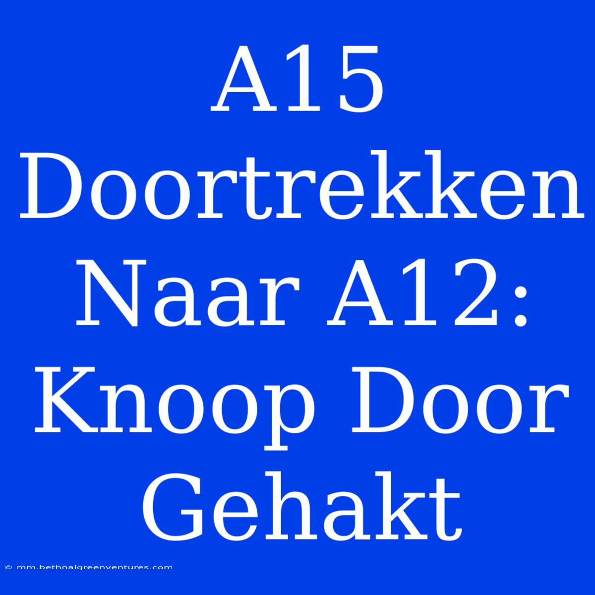 A15 Doortrekken Naar A12: Knoop Door Gehakt