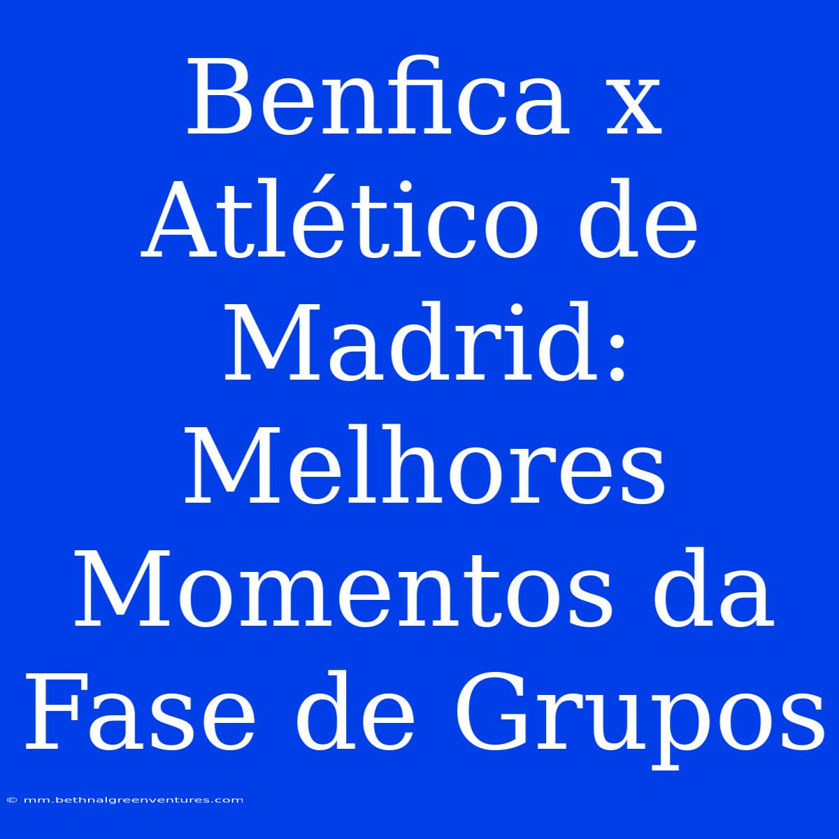 Benfica X Atlético De Madrid: Melhores Momentos Da Fase De Grupos