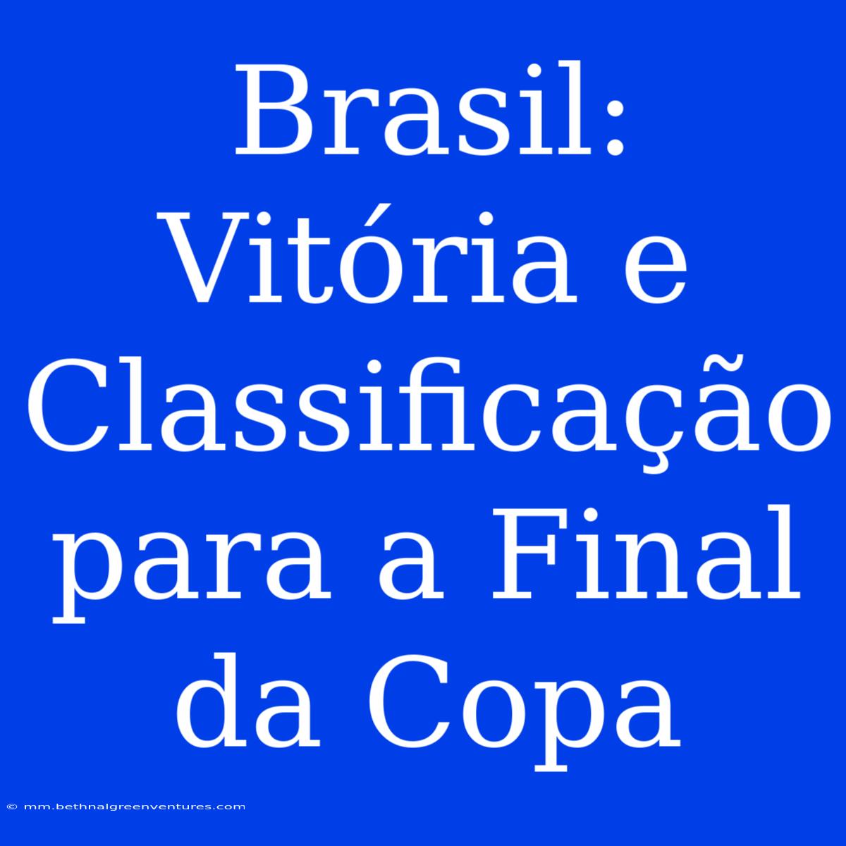 Brasil: Vitória E Classificação Para A Final Da Copa