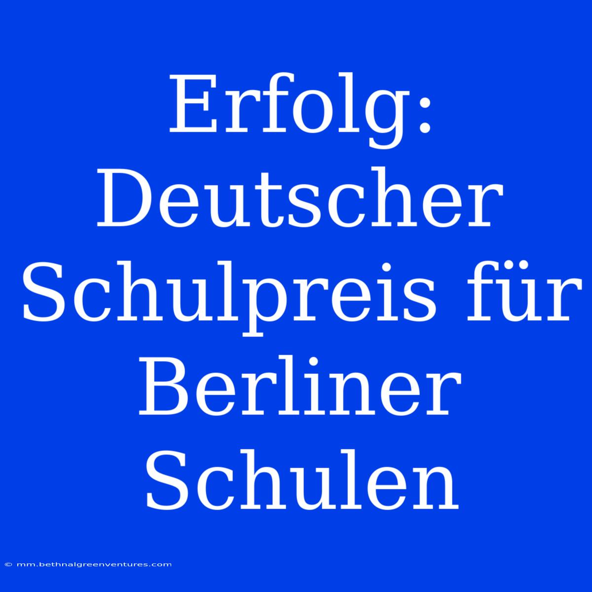 Erfolg: Deutscher Schulpreis Für Berliner Schulen