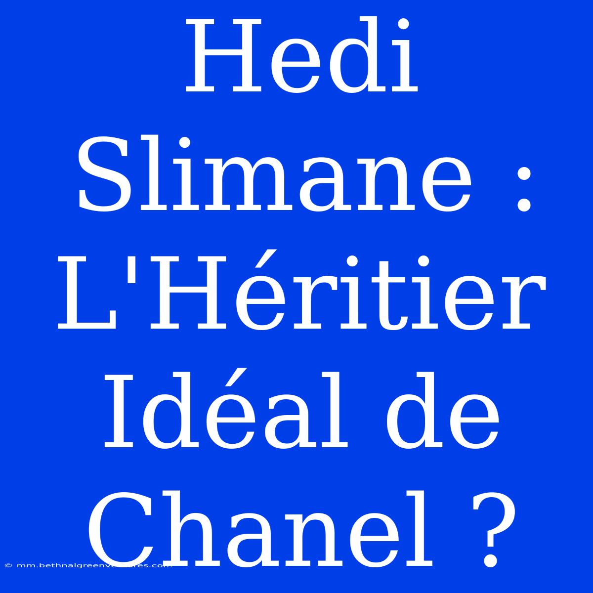 Hedi Slimane : L'Héritier Idéal De Chanel ? 