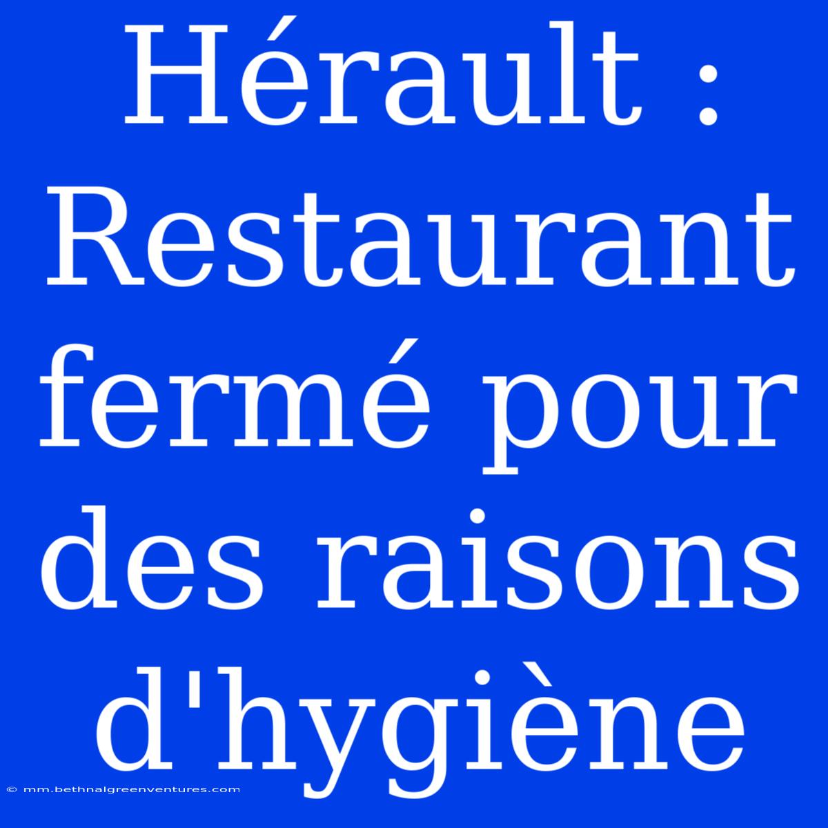 Hérault : Restaurant Fermé Pour Des Raisons D'hygiène