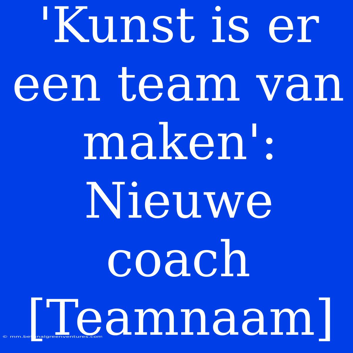 'Kunst Is Er Een Team Van Maken': Nieuwe Coach [Teamnaam]