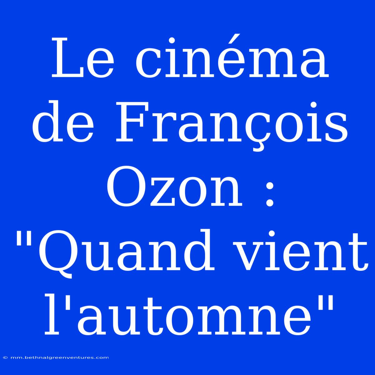 Le Cinéma De François Ozon : 