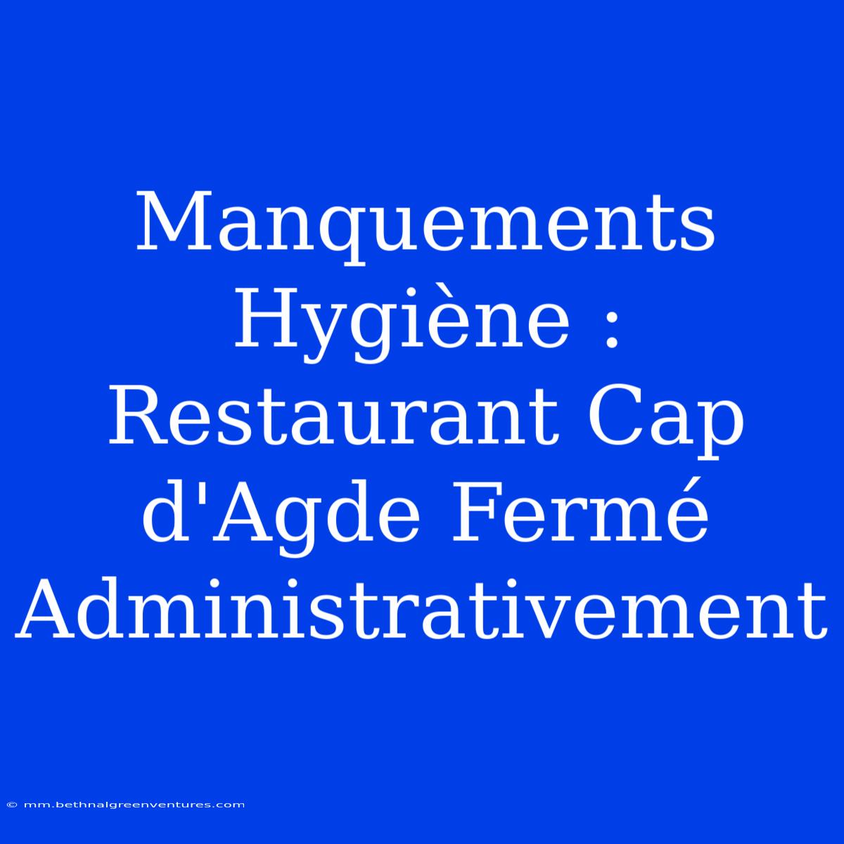 Manquements Hygiène : Restaurant Cap D'Agde Fermé Administrativement