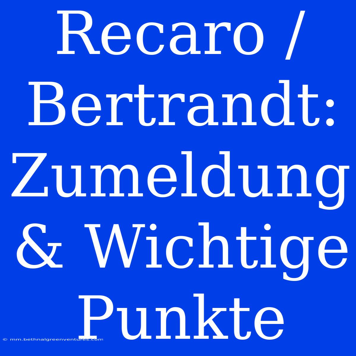 Recaro / Bertrandt: Zumeldung & Wichtige Punkte