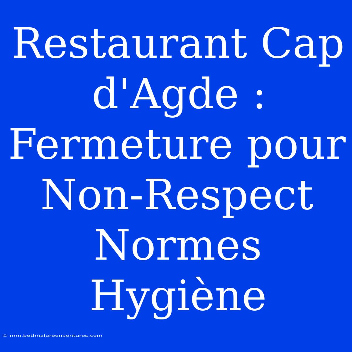 Restaurant Cap D'Agde : Fermeture Pour Non-Respect Normes Hygiène