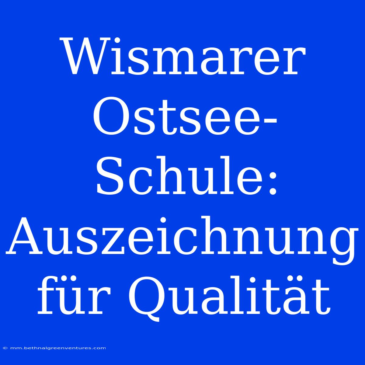 Wismarer Ostsee-Schule: Auszeichnung Für Qualität